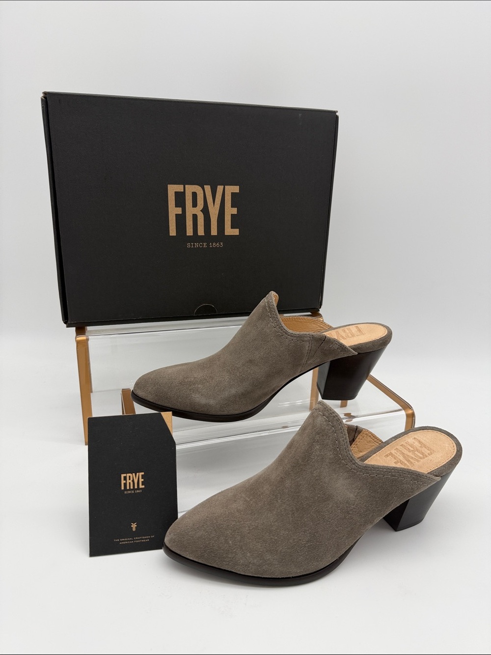 Frye Reed Suede Western Heeled Mules 
Mineral / Mine Size 7.5